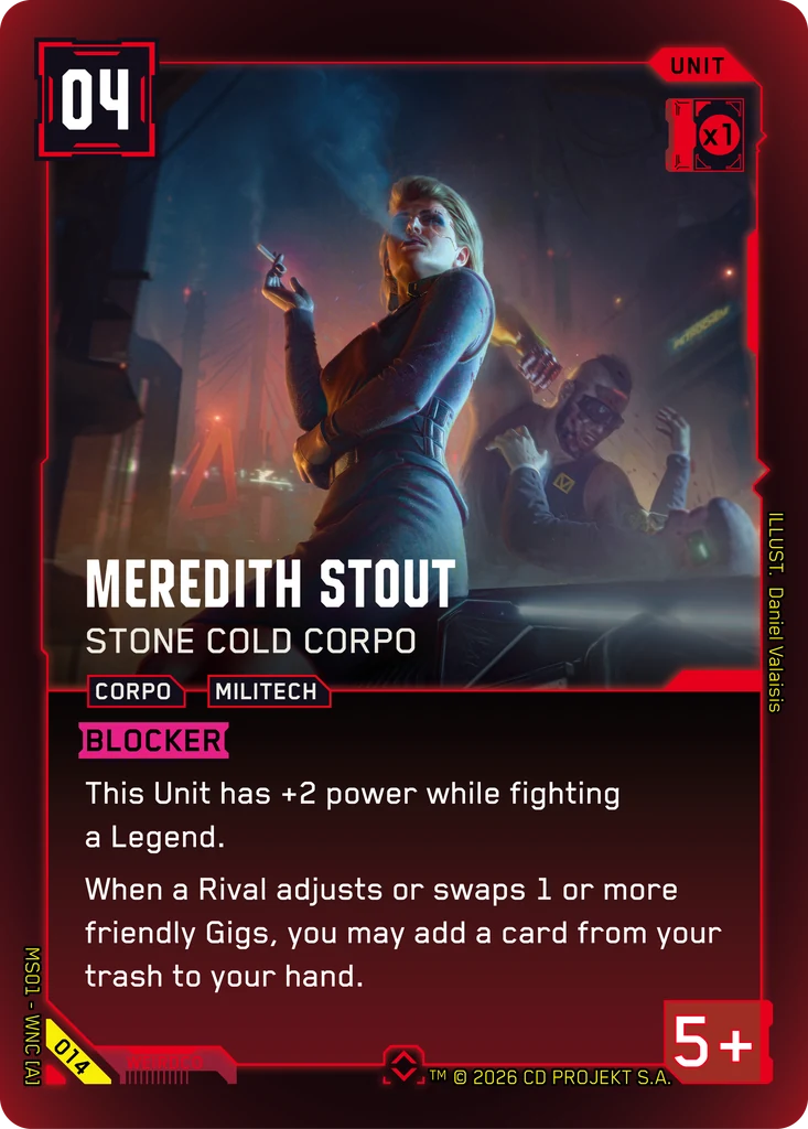 Meredith Stout: Stone Cold Corpo - Cyberpunk TCG card