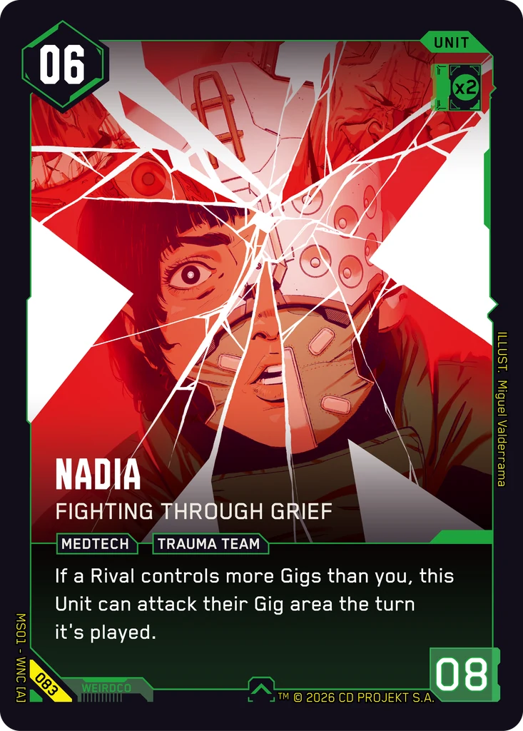 Nadia: Fighting Through Grief - Cyberpunk TCG card