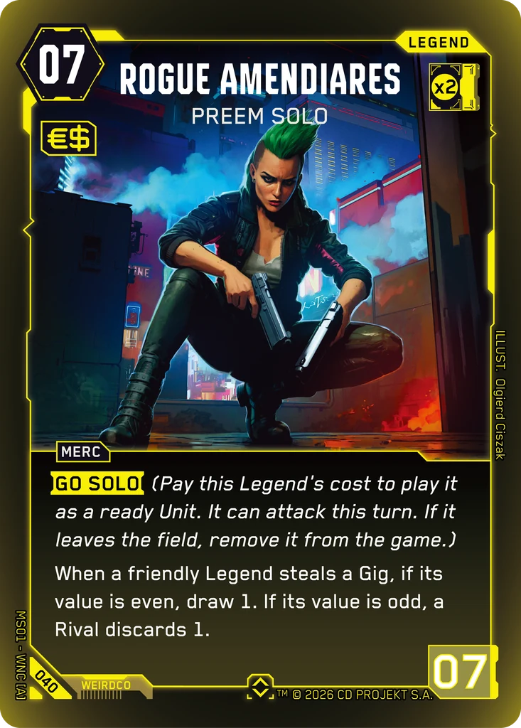 Rogue Amendiares: Preem Solo - Cyberpunk TCG card