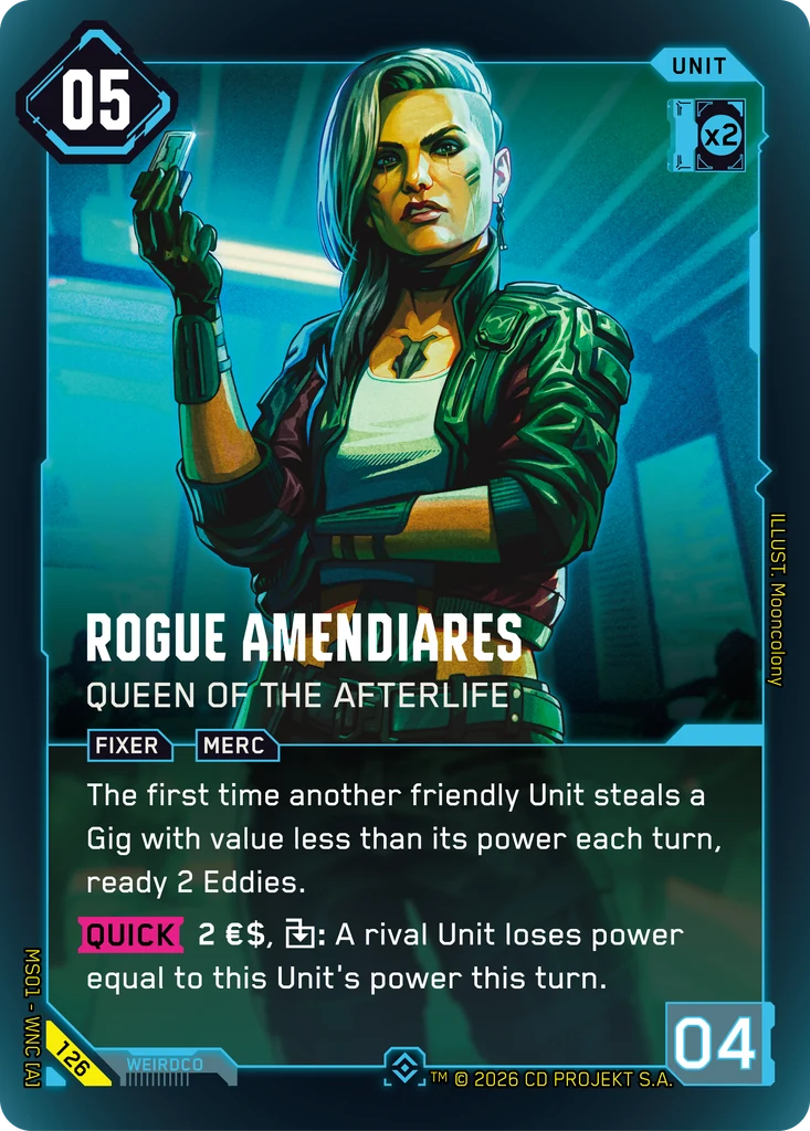 Rogue Amendiares: Queen of the Afterlife - Cyberpunk TCG card